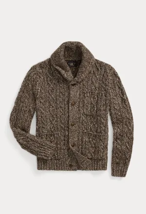 Marled Aran-Knit Shawl Cardigan