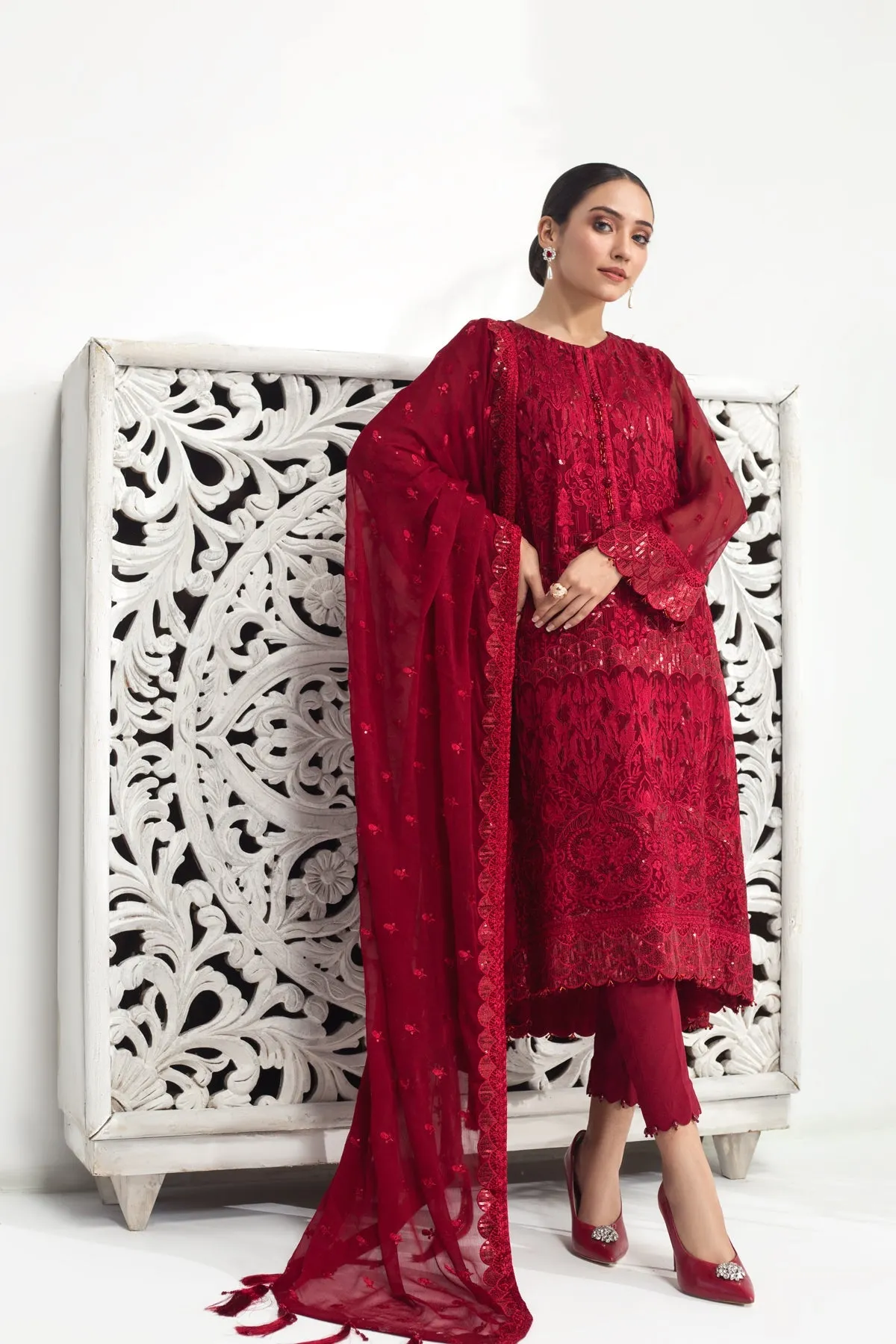Maroon Pakistani Embroidered Salwar Kameez Dupatta Salwar Suit