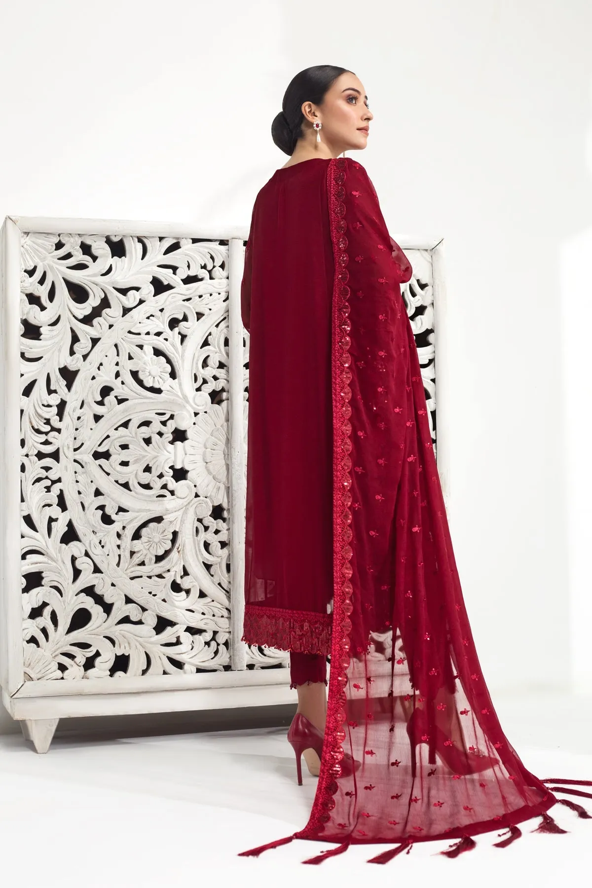 Maroon Pakistani Embroidered Salwar Kameez Dupatta Salwar Suit