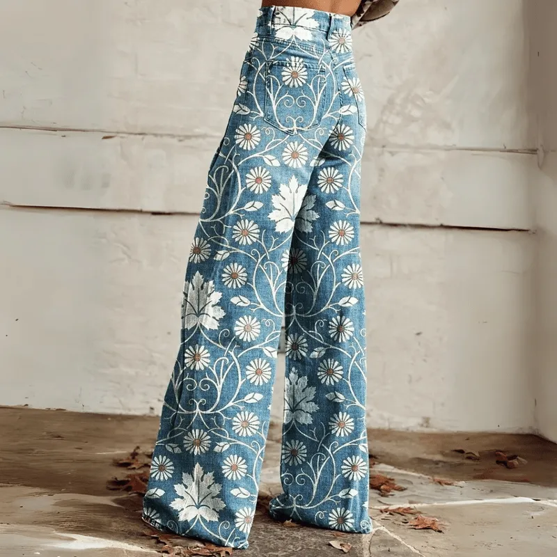 Mason | Floral Flared Jeans for Women – High Waist Wide Leg