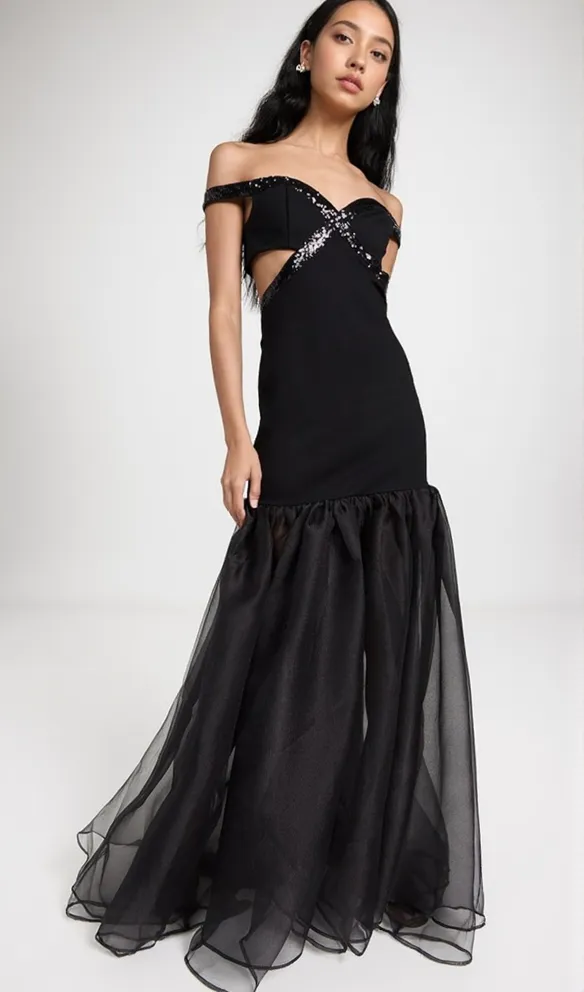 MAUD EMBELLISHED CUTOUT MAXI DRESS IN BLACK