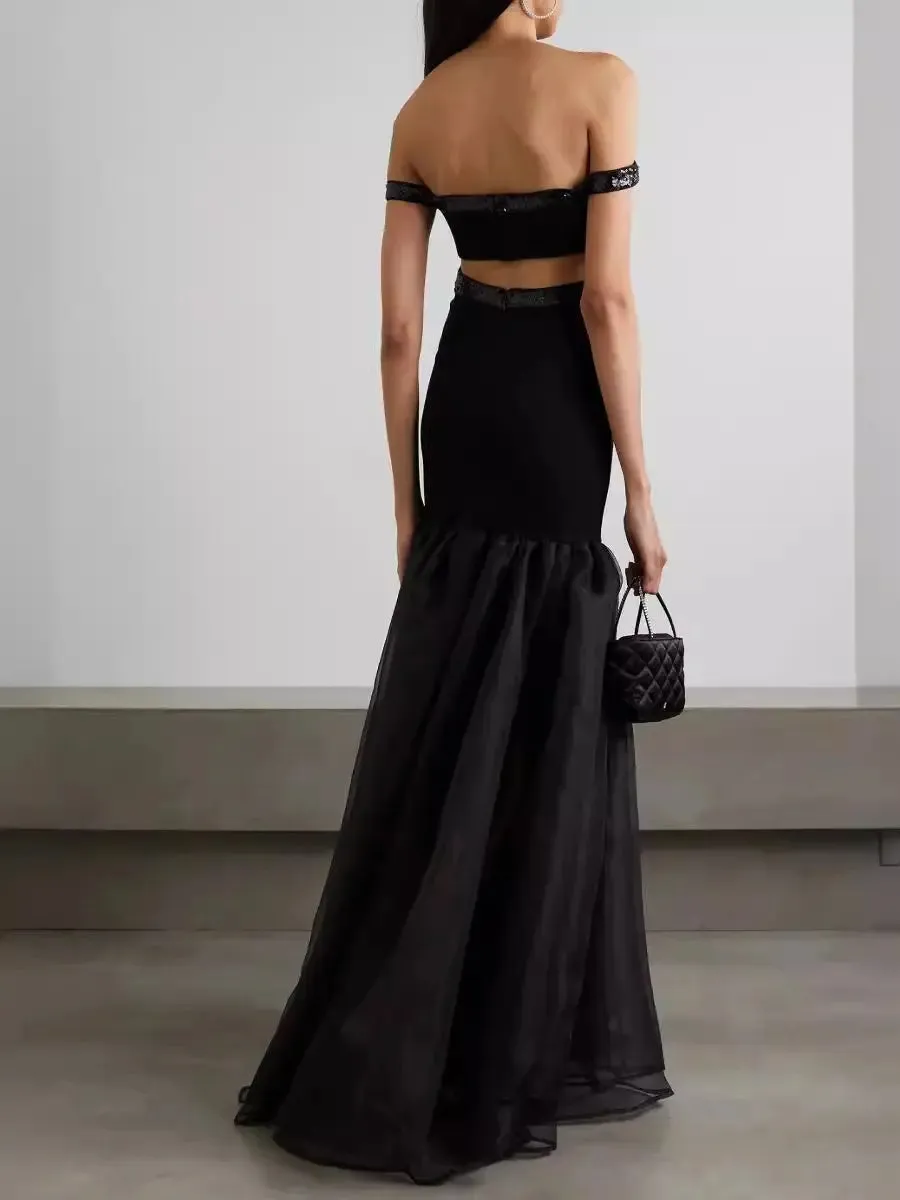 MAUD EMBELLISHED CUTOUT MAXI DRESS IN BLACK