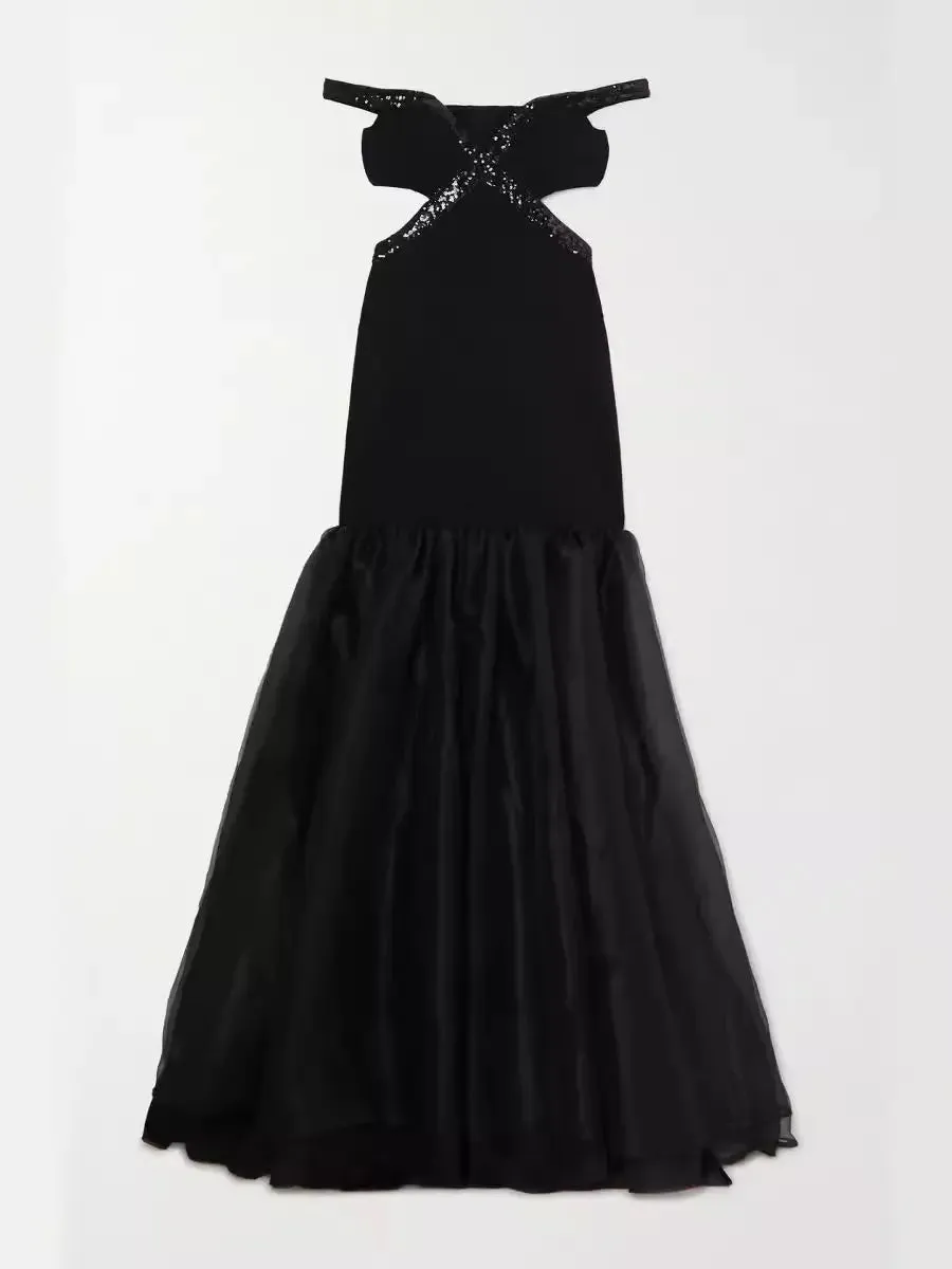 MAUD EMBELLISHED CUTOUT MAXI DRESS IN BLACK