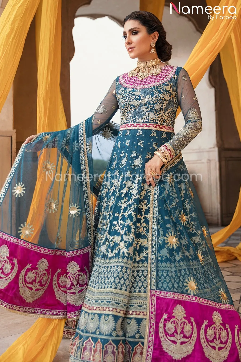 Maxi Dress Pakistani by Designer in Tea Shade #PF207