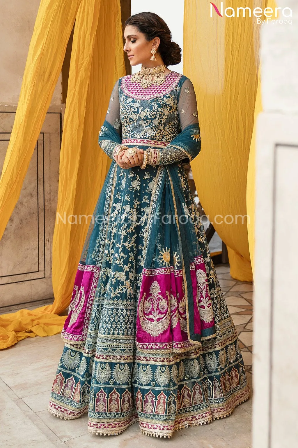 Maxi Dress Pakistani by Designer in Tea Shade #PF207