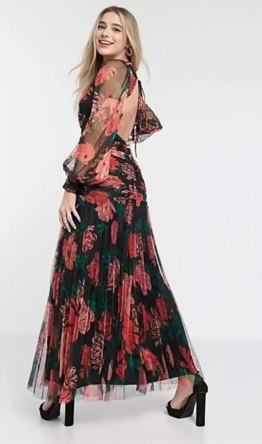 Maxi Sequin Floral Print Valentines Dress