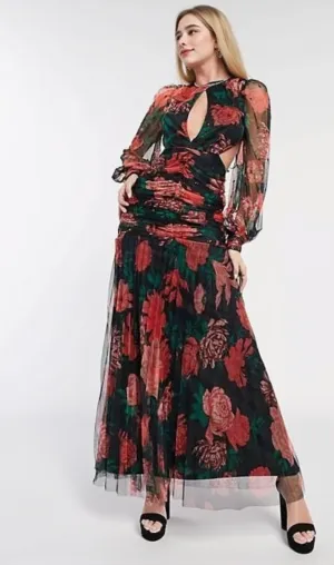 Maxi Sequin Floral Print Valentines Dress