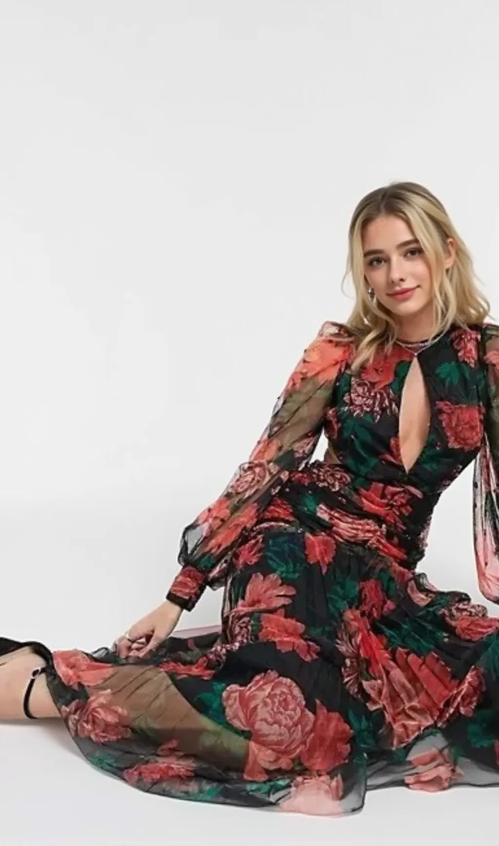 Maxi Sequin Floral Print Valentines Dress