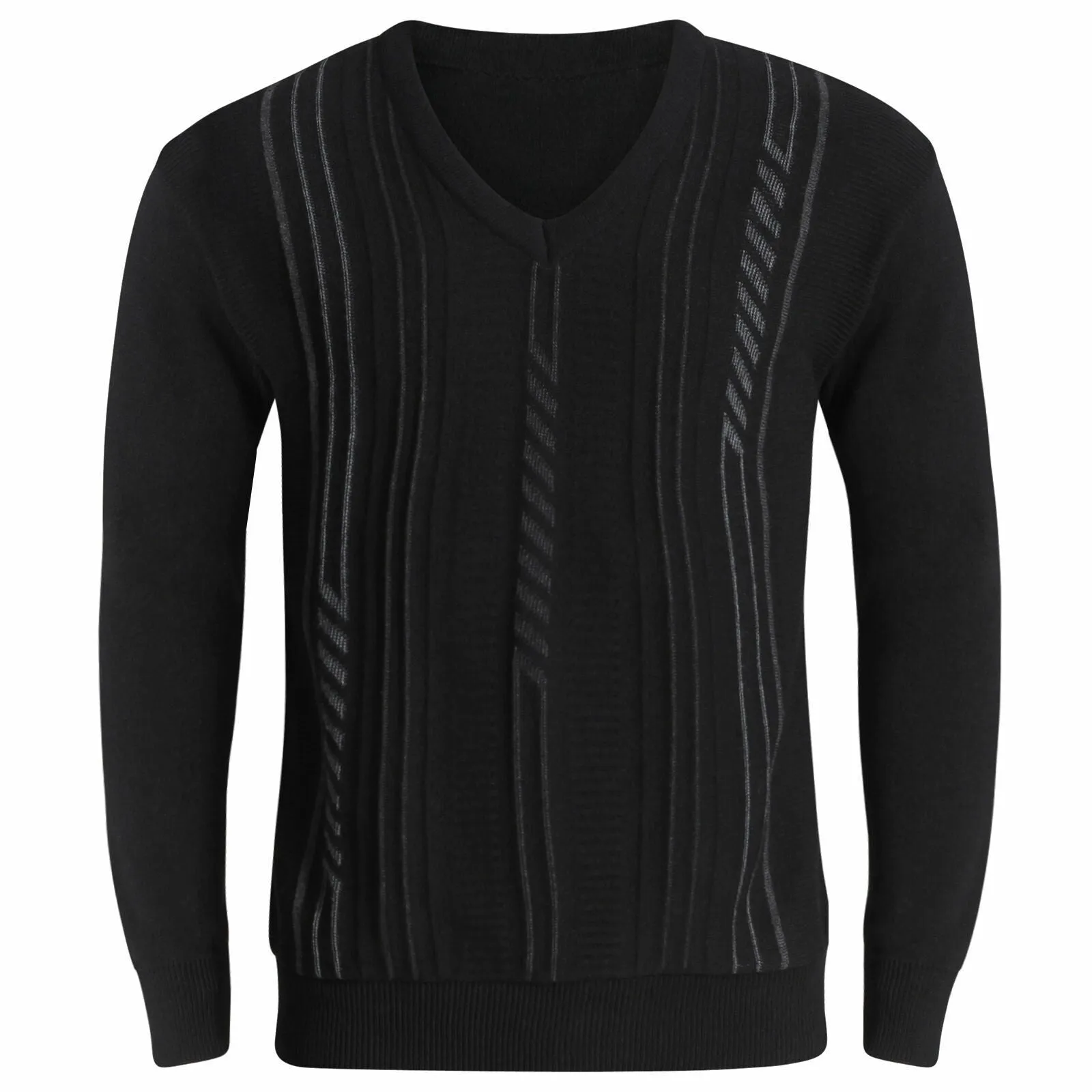MENS JUMPERS V NECK CLASSIC CASUAL KNITTED STRIPED PULLOVER WITNER SWEATERS TOPS