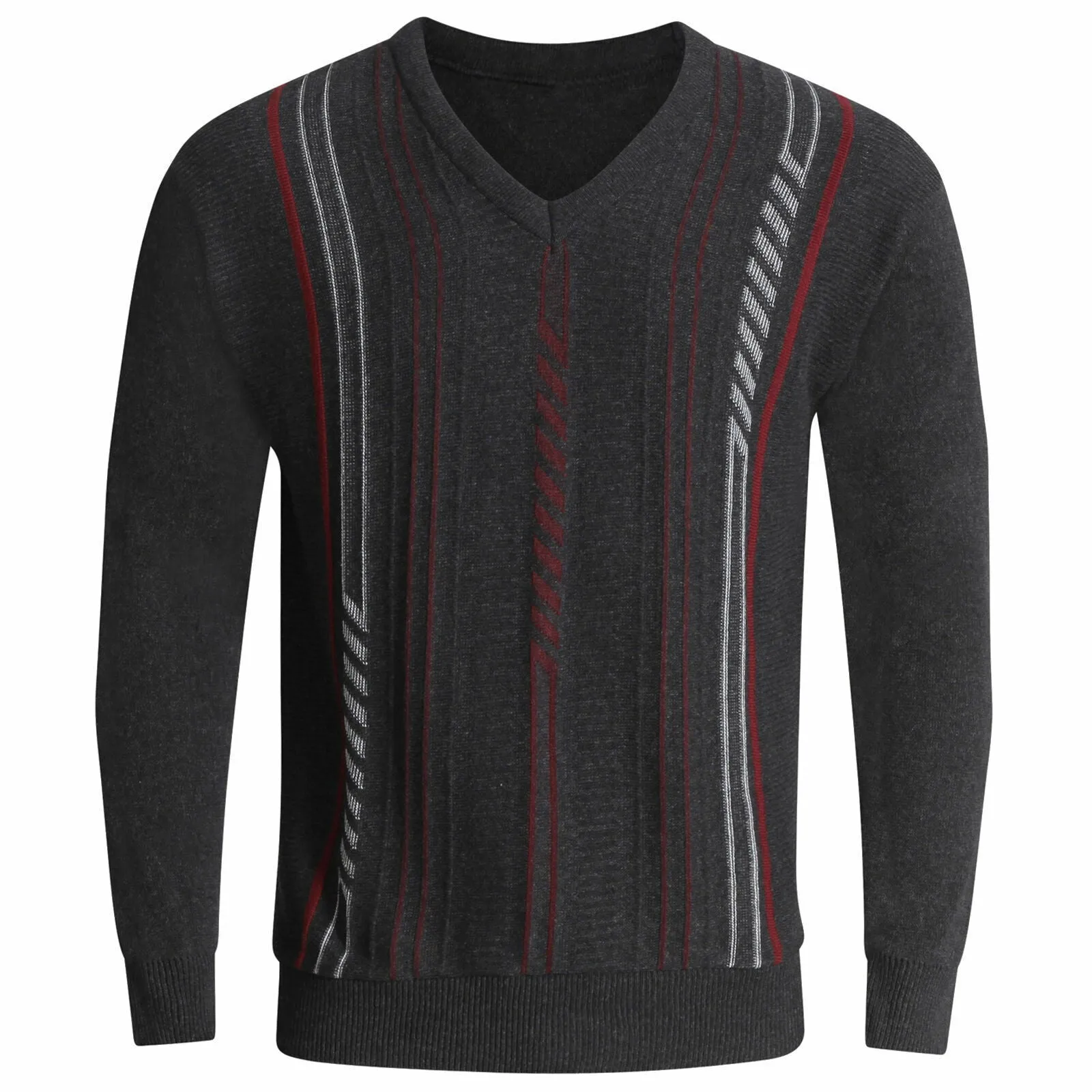 MENS JUMPERS V NECK CLASSIC CASUAL KNITTED STRIPED PULLOVER WITNER SWEATERS TOPS