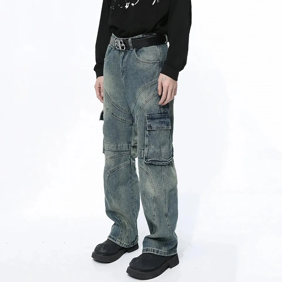 Men's Patchwork Gradient Wide Leg Denim Pants