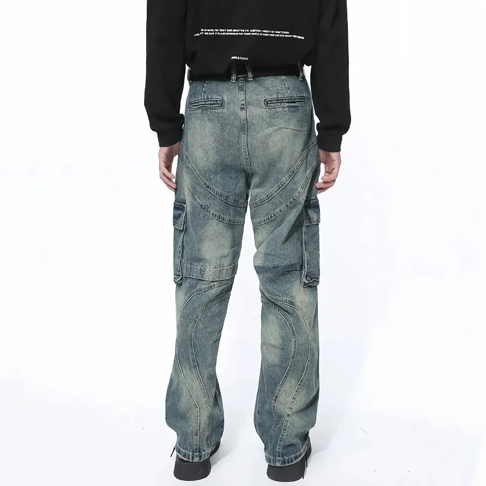 Men's Patchwork Gradient Wide Leg Denim Pants