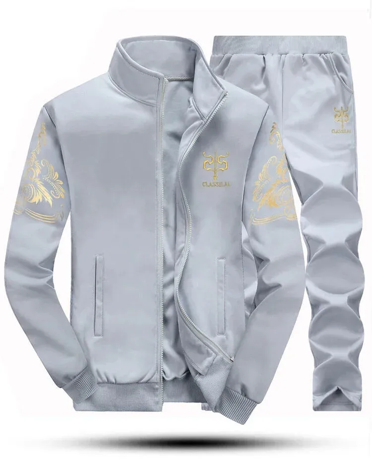 Men's Patchwork Hoodie & Sweatpants Set -  Slim Tracksuit