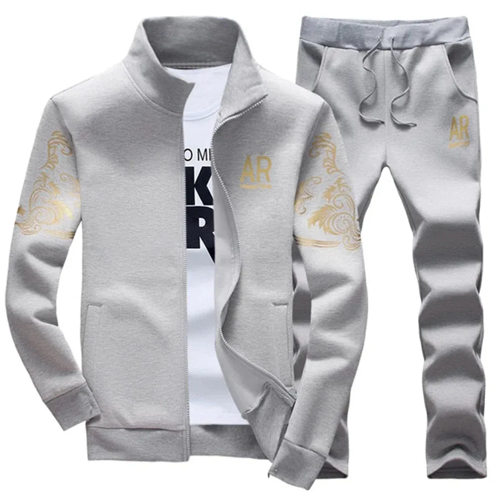 Men's Patchwork Hoodie & Sweatpants Set -  Slim Tracksuit