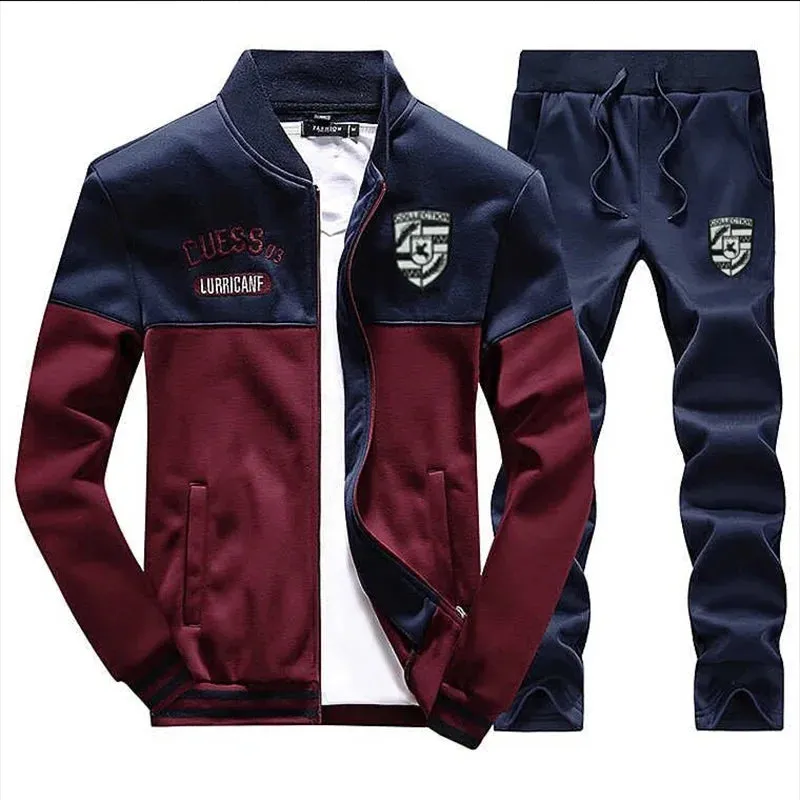 Men's Patchwork Hoodie & Sweatpants Set -  Slim Tracksuit
