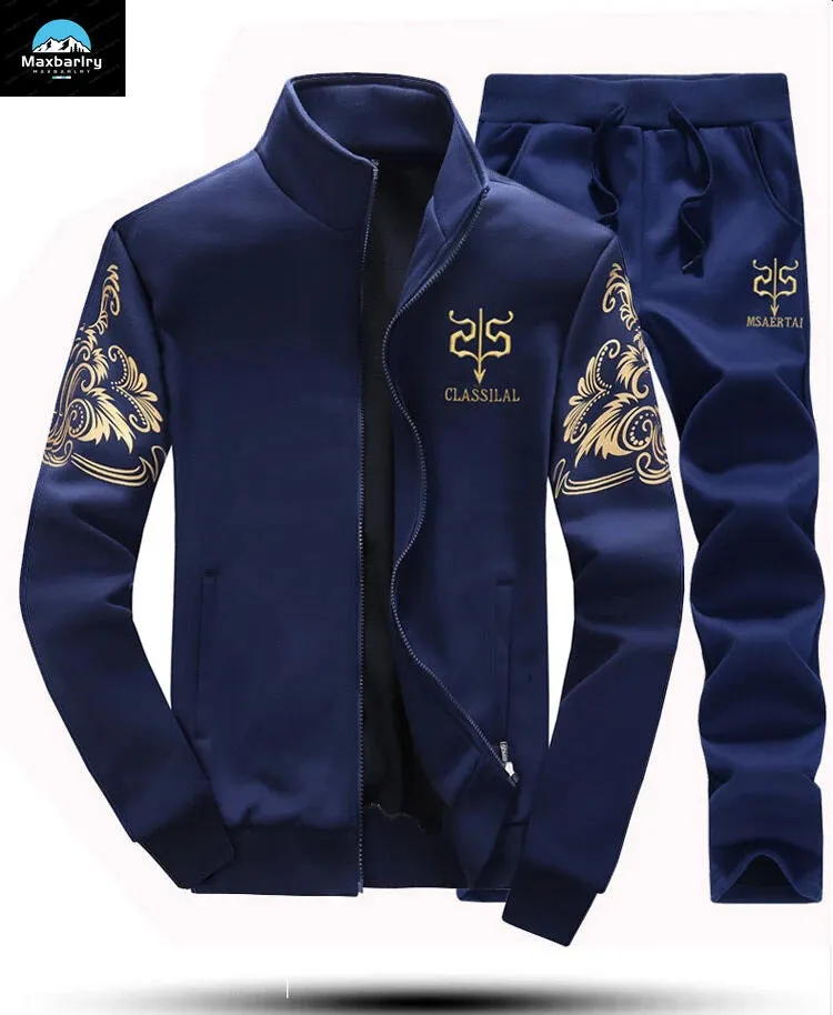 Men's Patchwork Hoodie & Sweatpants Set -  Slim Tracksuit