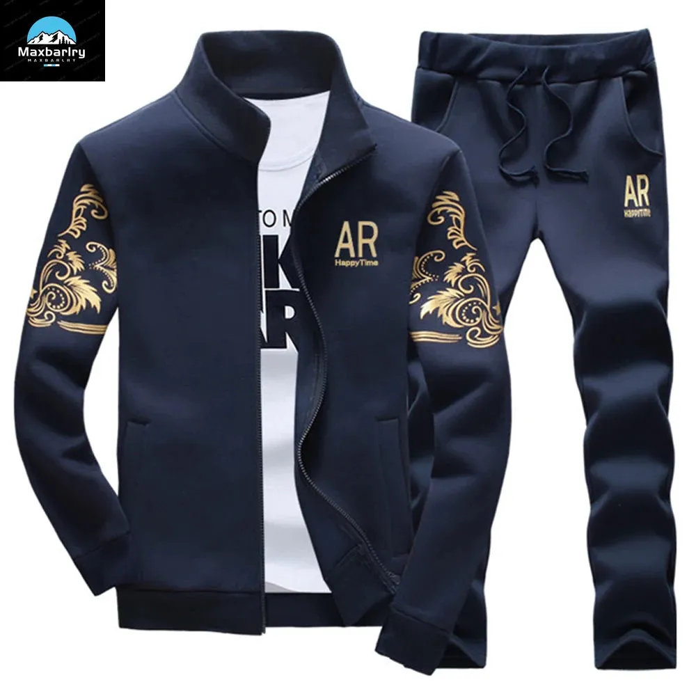 Men's Patchwork Hoodie & Sweatpants Set -  Slim Tracksuit