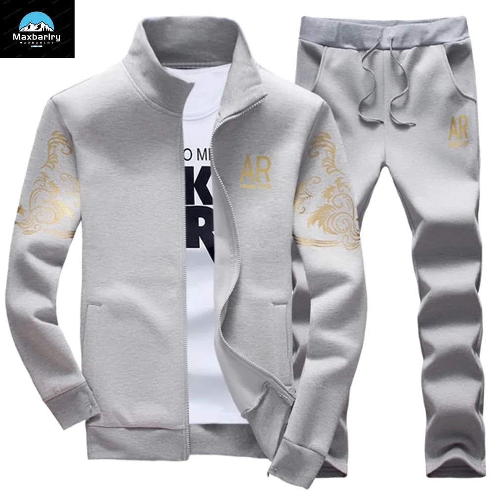 Men's Patchwork Hoodie & Sweatpants Set -  Slim Tracksuit