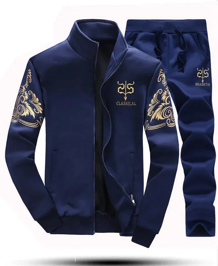 Men's Patchwork Hoodie & Sweatpants Set -  Slim Tracksuit