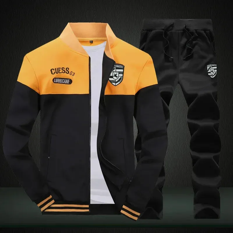 Men's Patchwork Hoodie & Sweatpants Set -  Slim Tracksuit