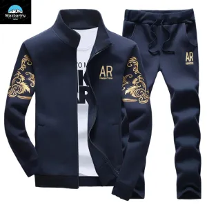 Men's Patchwork Hoodie & Sweatpants Set -  Slim Tracksuit