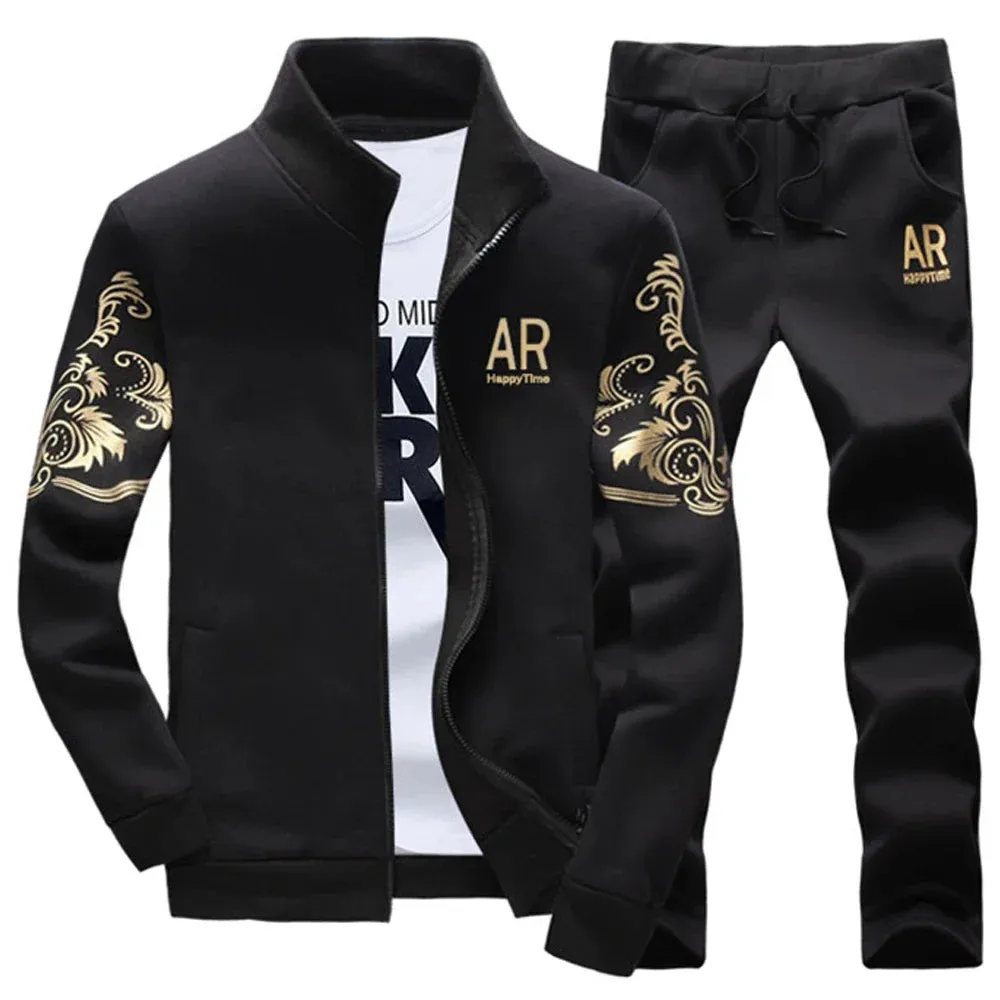 Men's Patchwork Hoodie & Sweatpants Set -  Slim Tracksuit