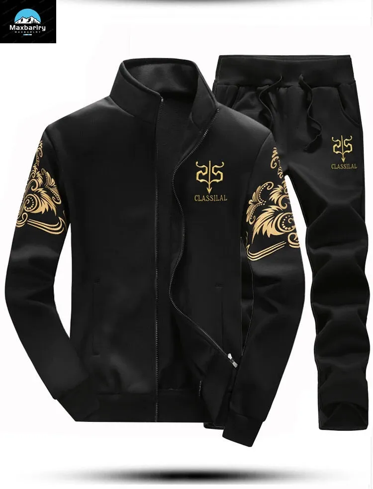 Men's Patchwork Hoodie & Sweatpants Set -  Slim Tracksuit