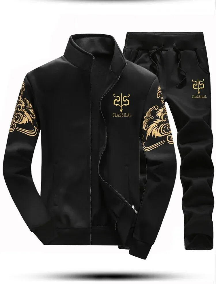 Men's Patchwork Hoodie & Sweatpants Set -  Slim Tracksuit