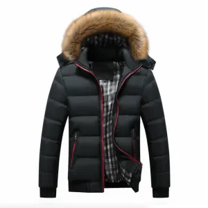 Mens Puffer Jacket with Removable Hood, Two Tone Design in Army Green, Navy, and Black