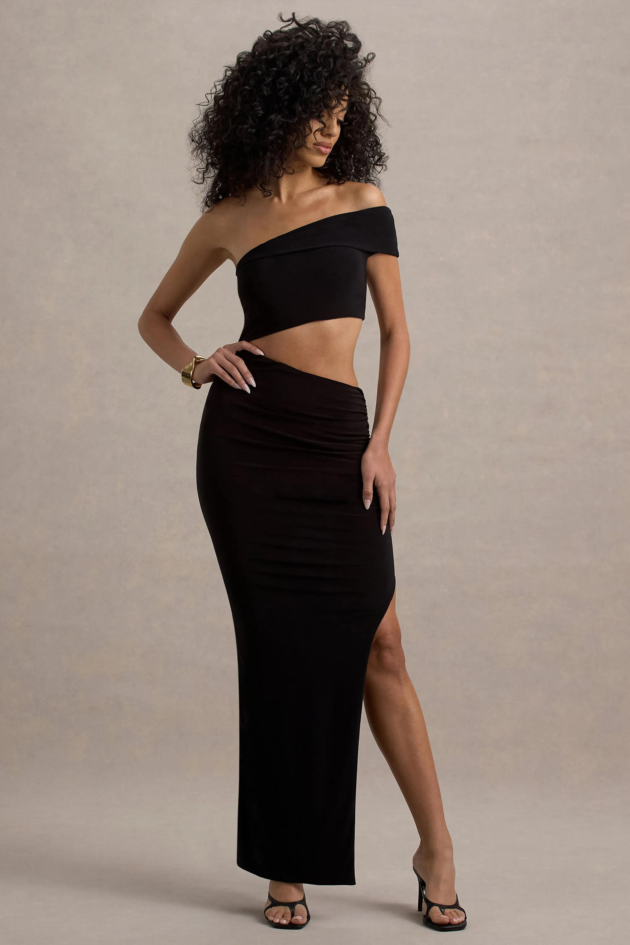 Milos | Black One-Shoulder Cut-Out Maxi Dress With Split