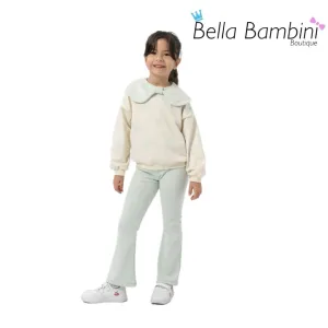 Mint Bow Print Top With Flared Legging Set 4Y-7Y