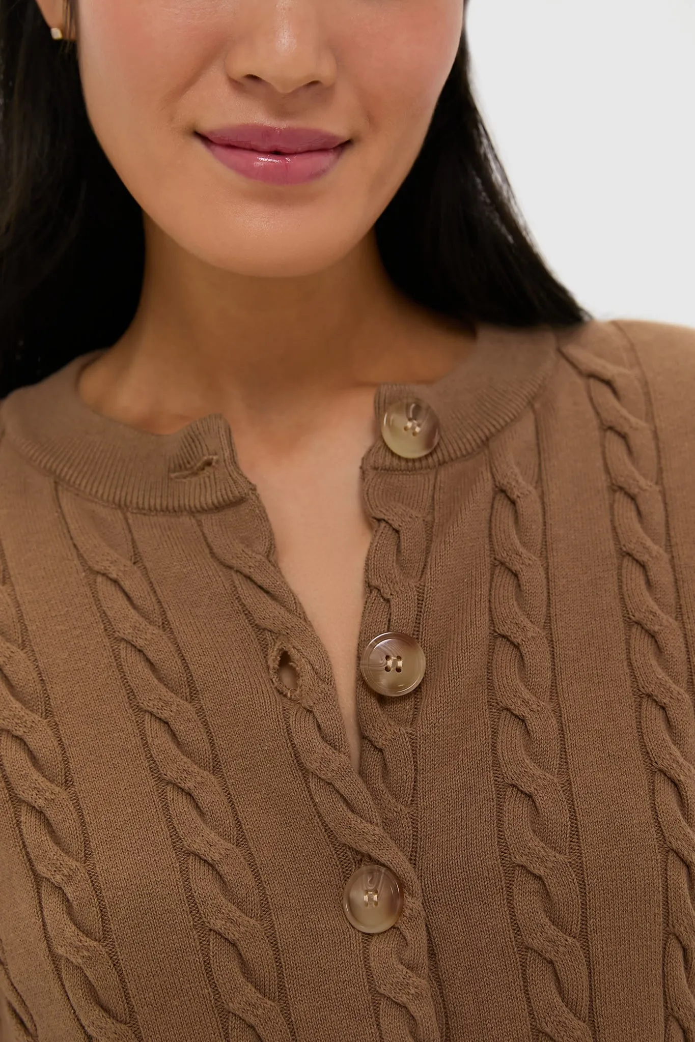 Mocha Cotton Cable Knit Kit Cardigan