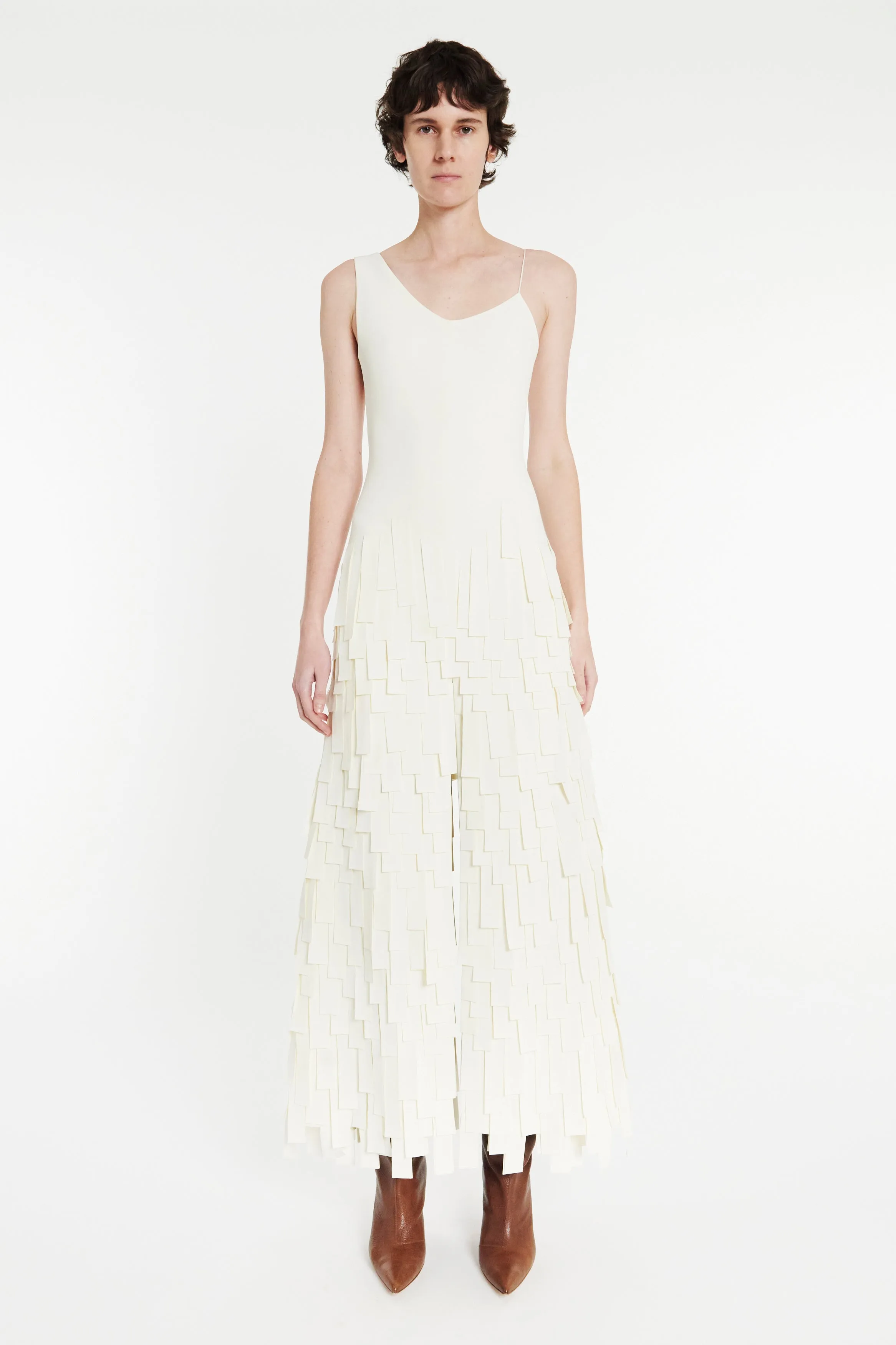 Multi Rectangle Maxi Dress With Front And Back Slits Ivory