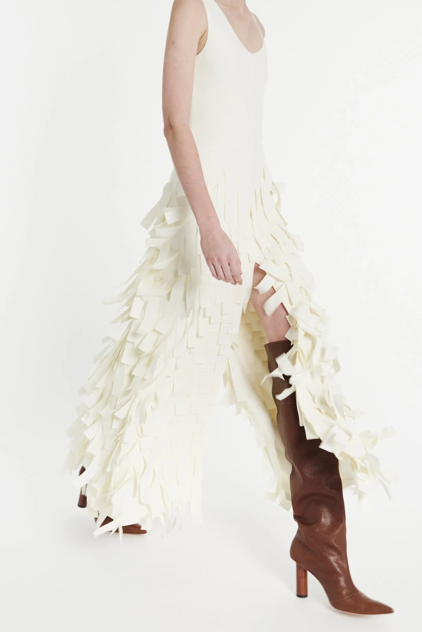 Multi Rectangle Maxi Dress With Front And Back Slits Ivory