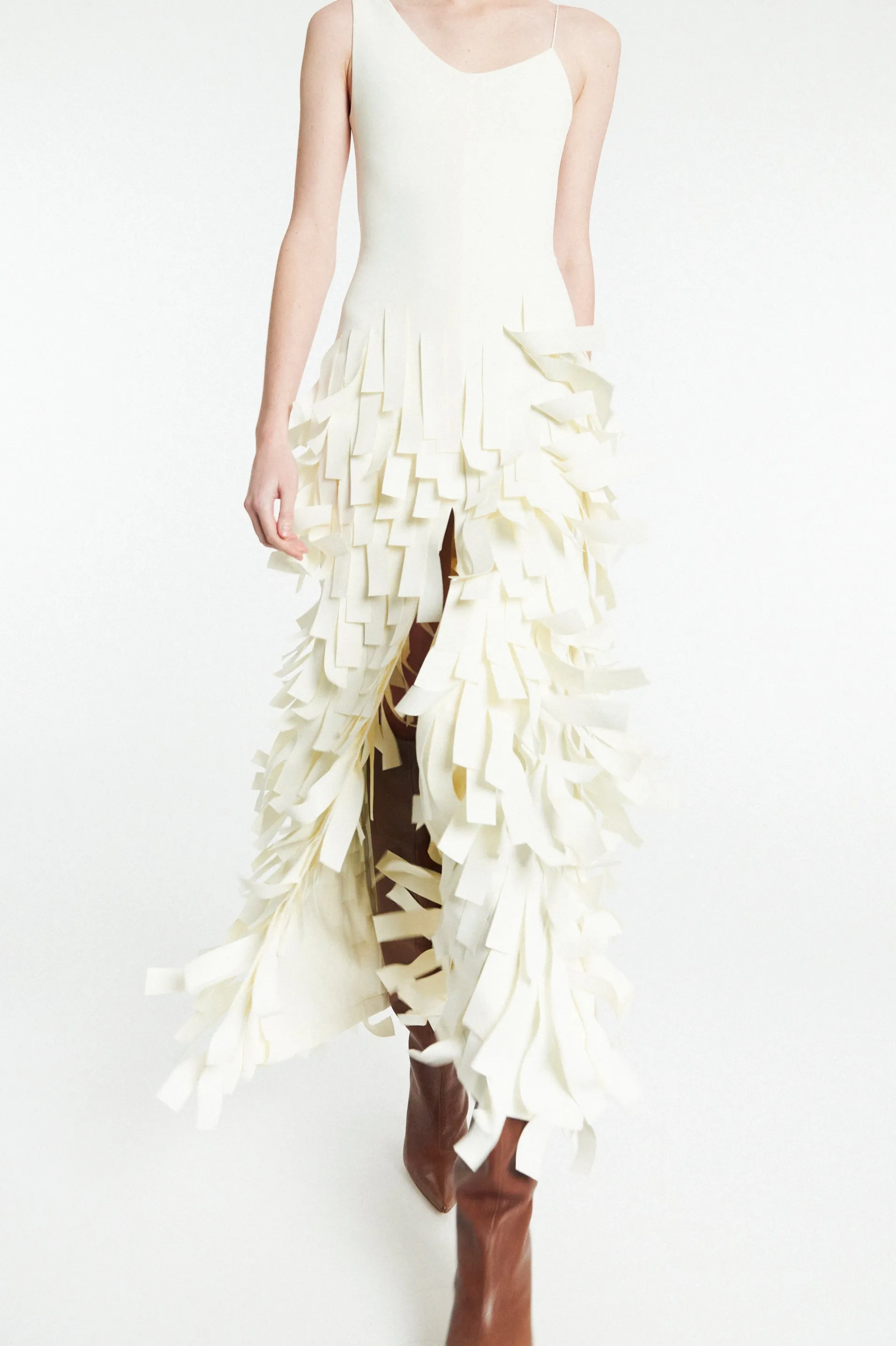 Multi Rectangle Maxi Dress With Front And Back Slits Ivory