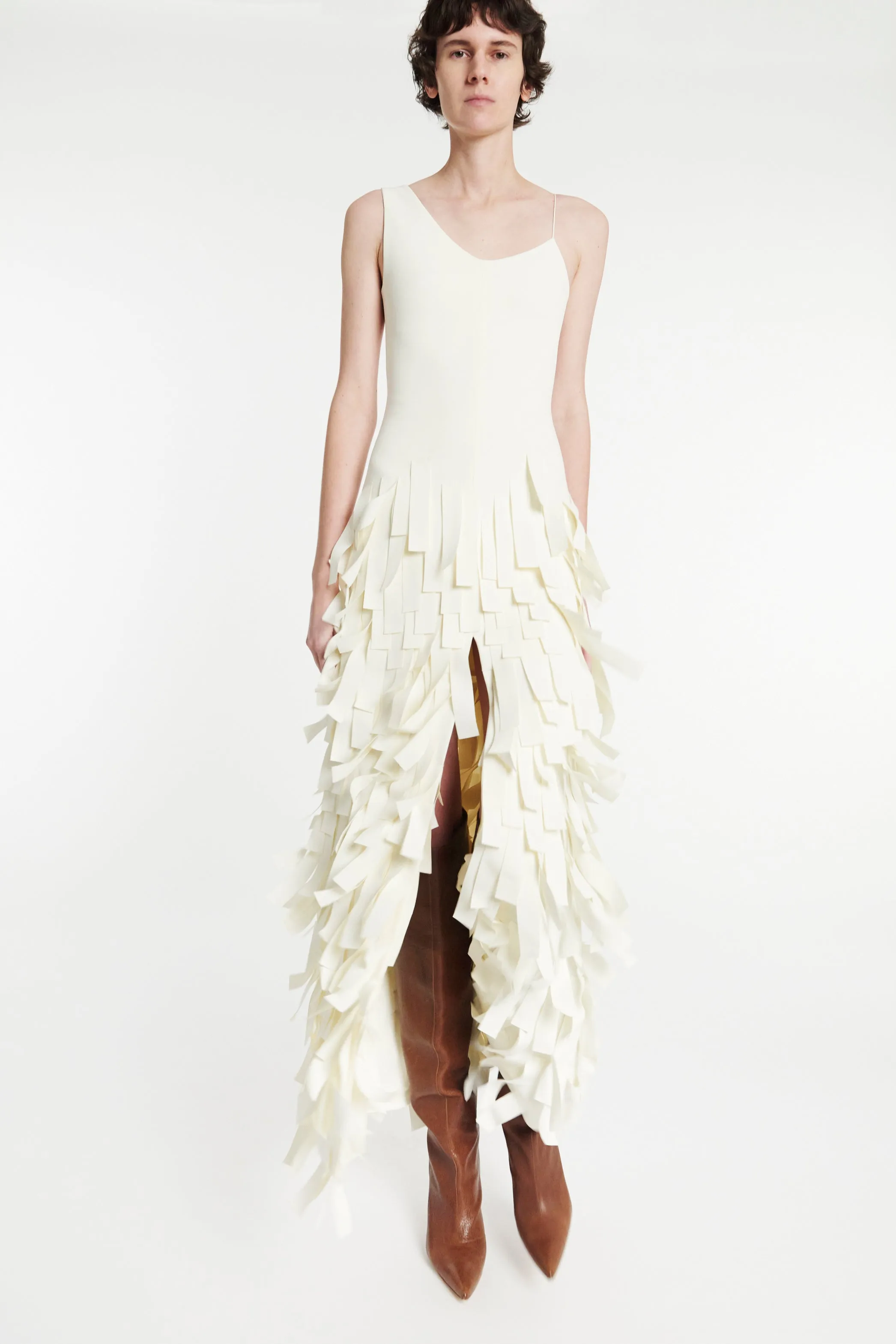 Multi Rectangle Maxi Dress With Front And Back Slits Ivory