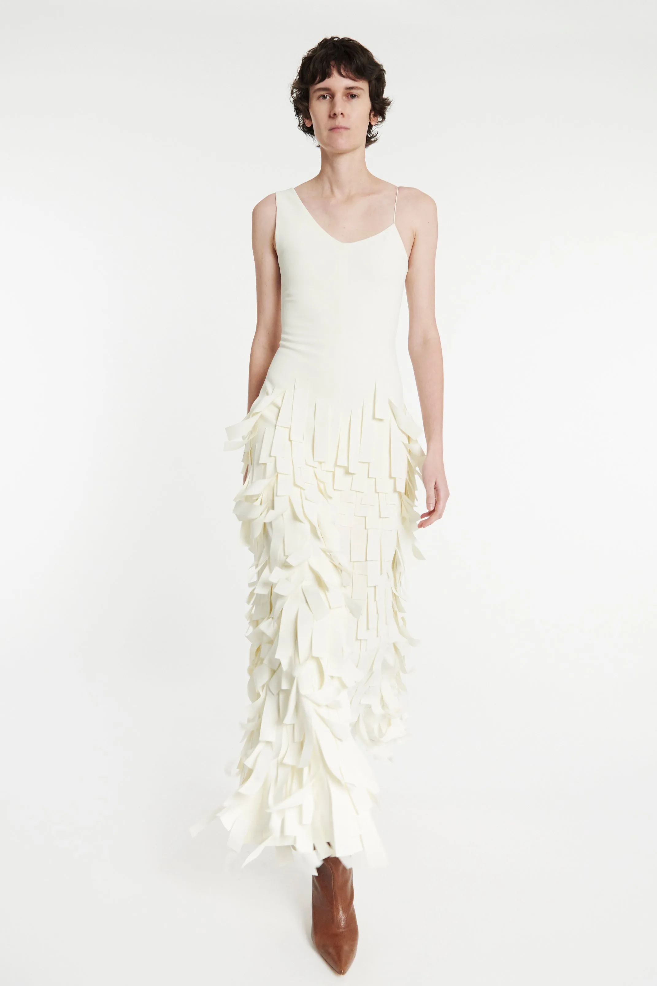Multi Rectangle Maxi Dress With Front And Back Slits Ivory