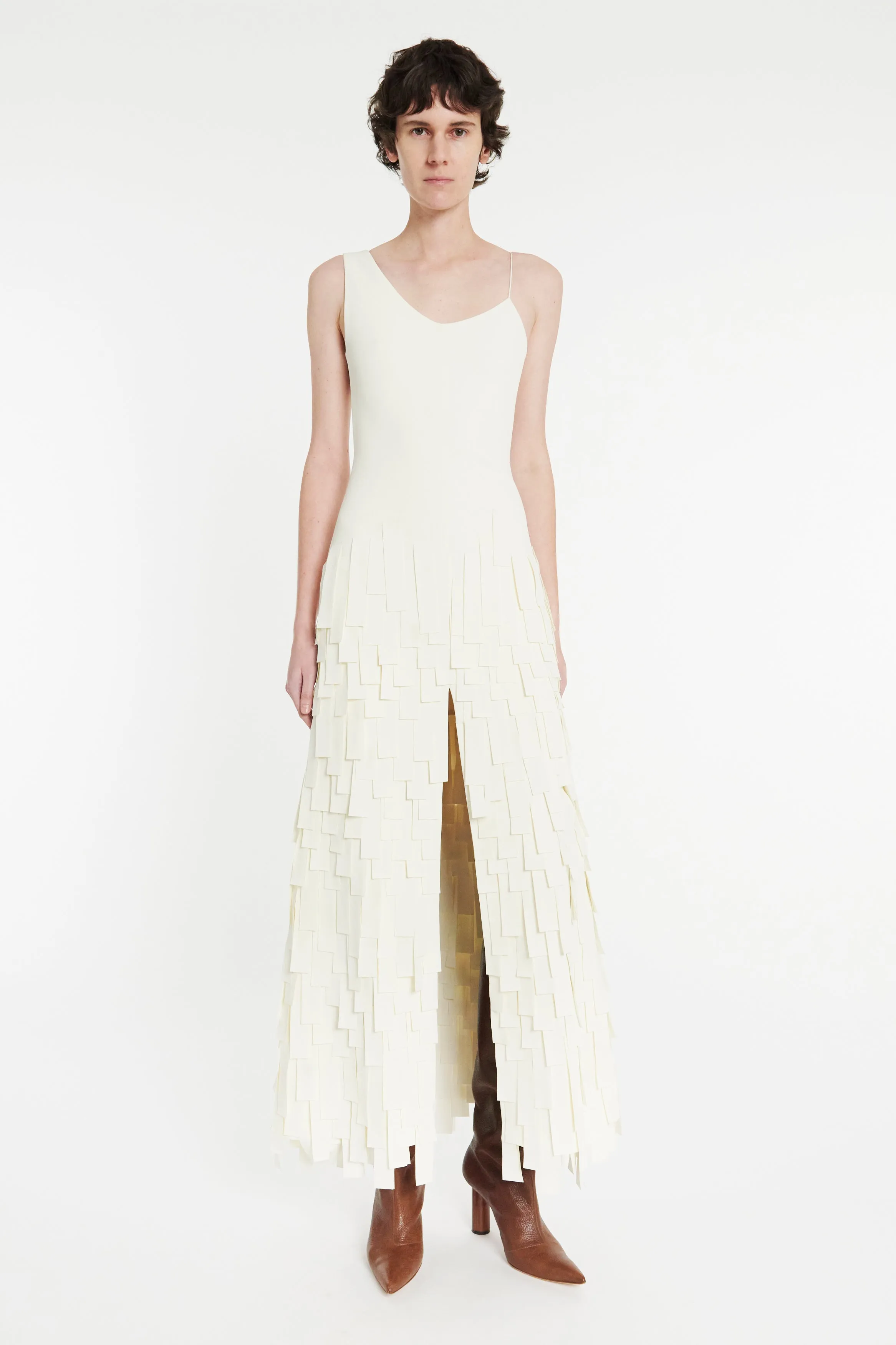 Multi Rectangle Maxi Dress With Front And Back Slits Ivory