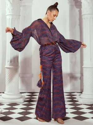 Multicolor greek art print flared trouser