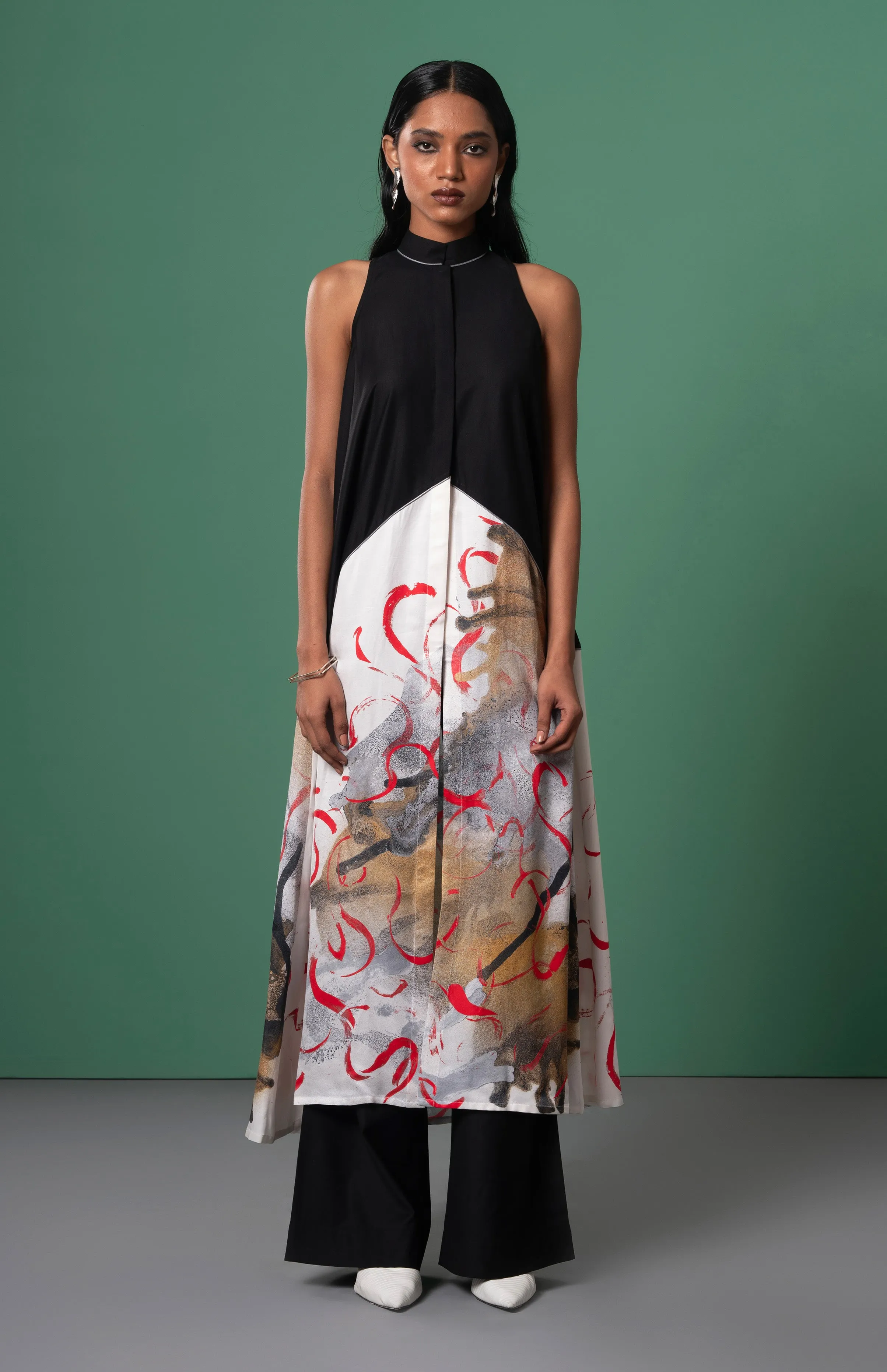Multicolor longline top and flared trousers