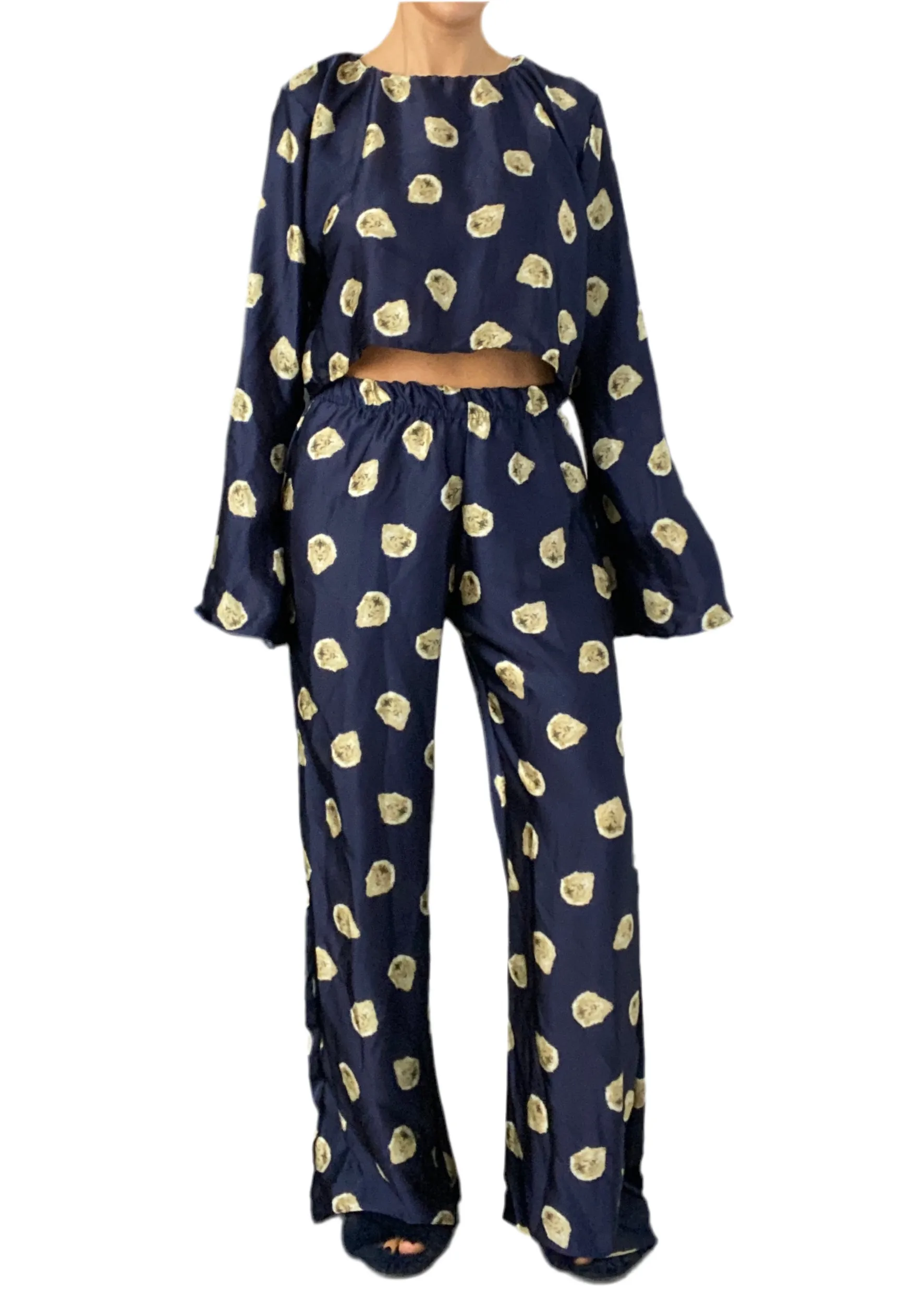 Navy Lion Satin PJ Suit