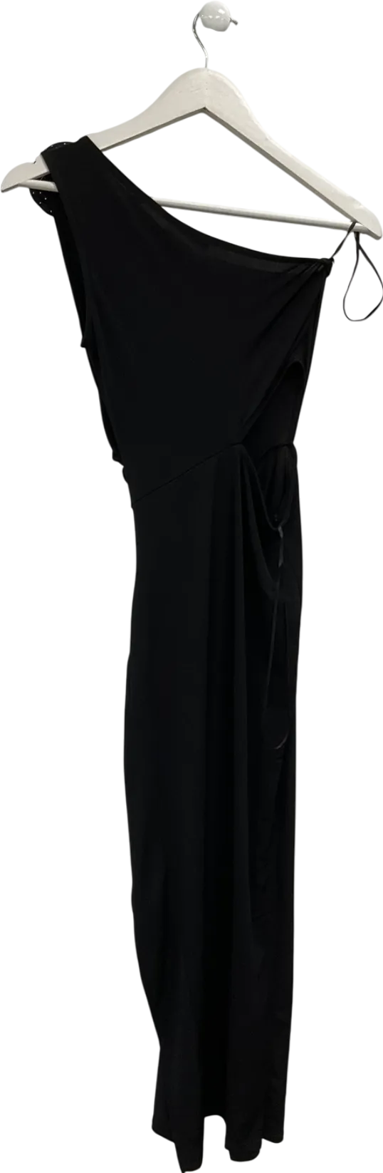 New Look Black Flower Detail One Shoulder Cutout Midi Dress UK 8
