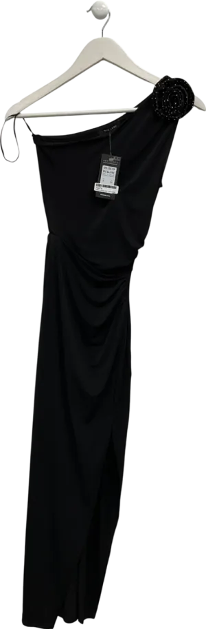 New Look Black Flower Detail One Shoulder Cutout Midi Dress UK 8