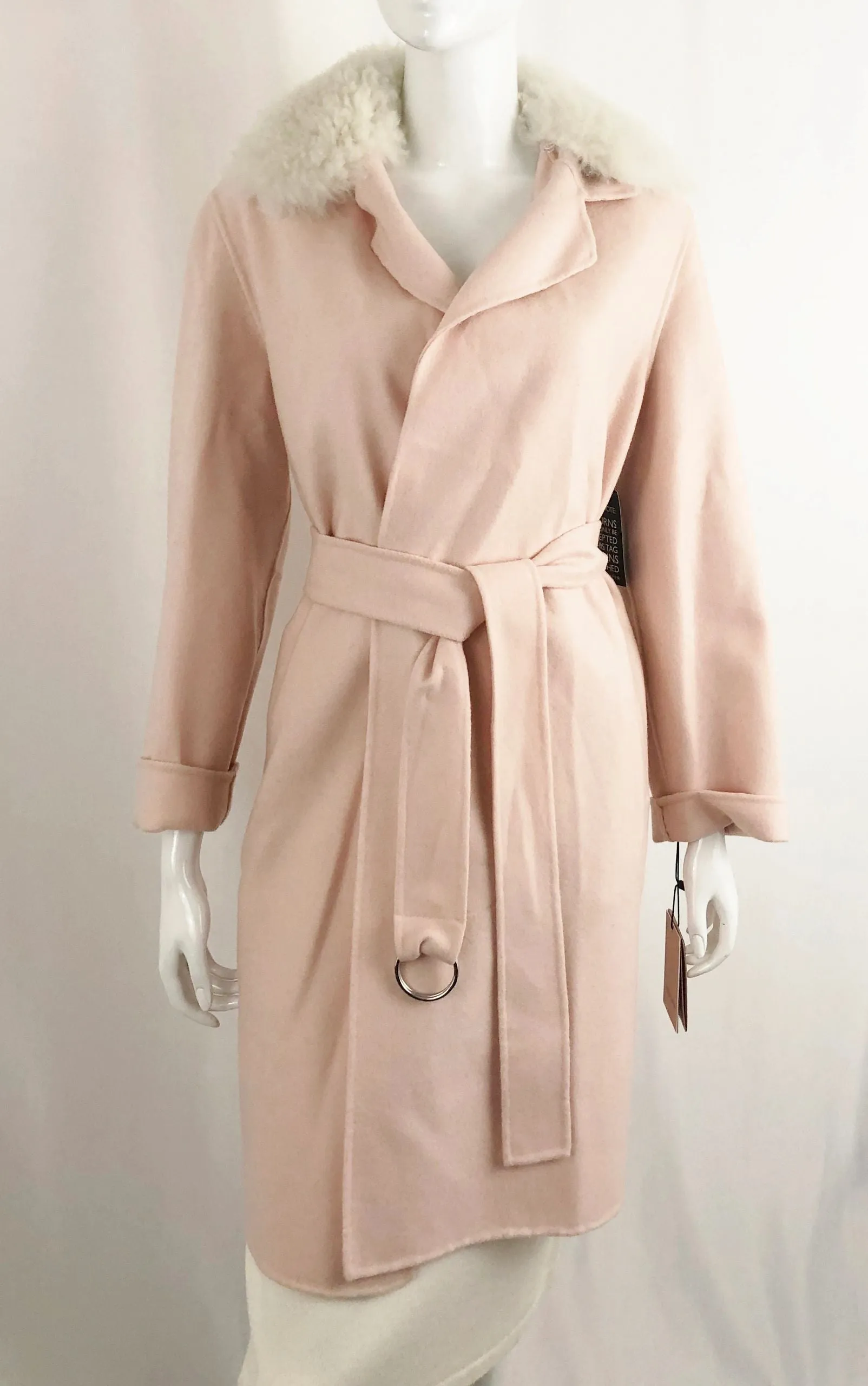 NEW Yves Salomon Lamb Collar Belted Coat Size 4