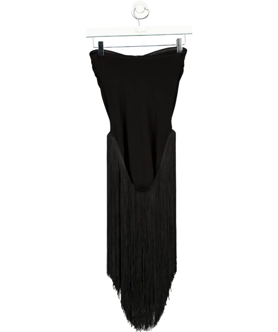 Norma Kamali Black 18" Fringe Bishop Strapless Mini Dress UK XS