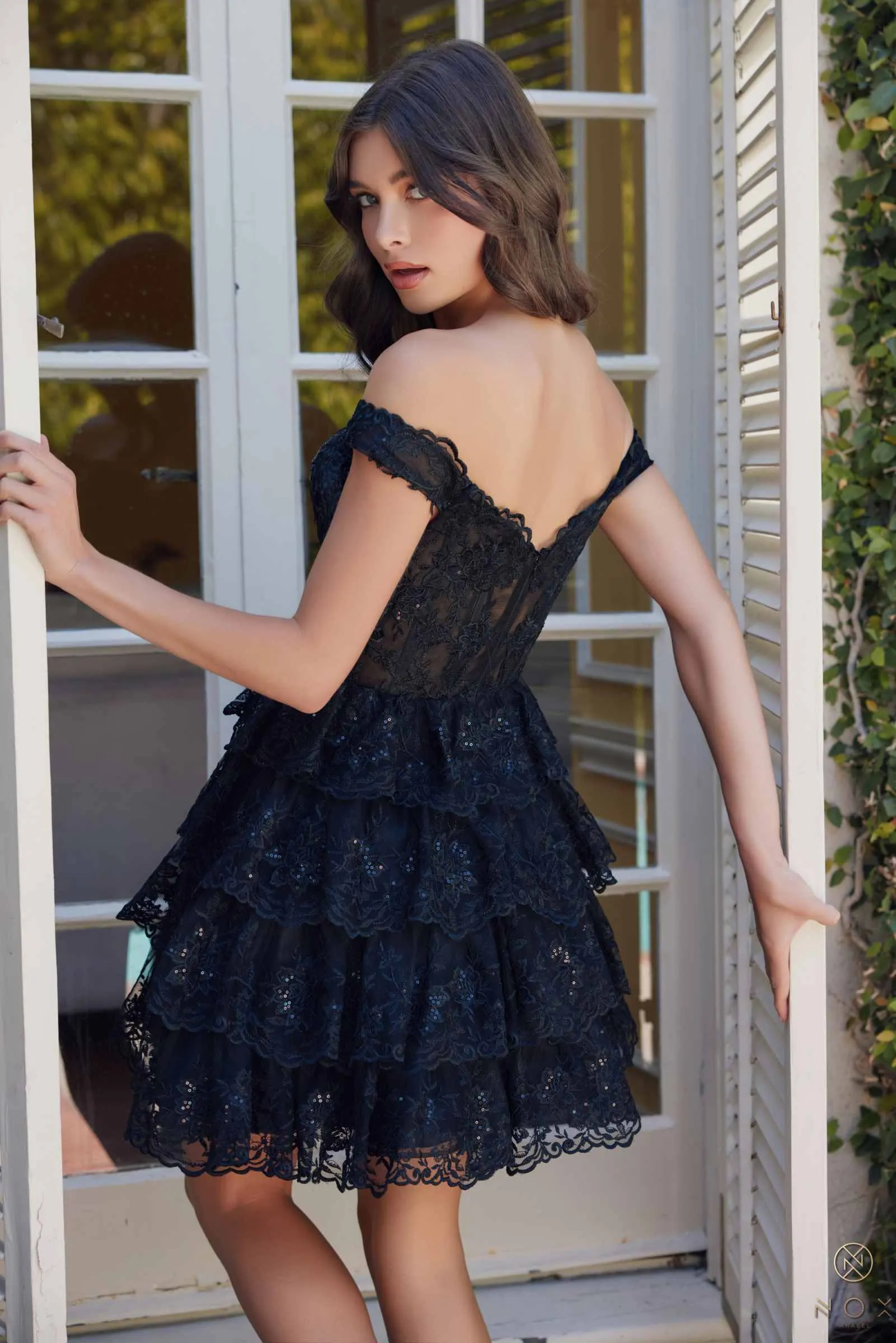 Nox Anabel R877 Dress Short A-Line Off the Shoulder Tiered Skirt