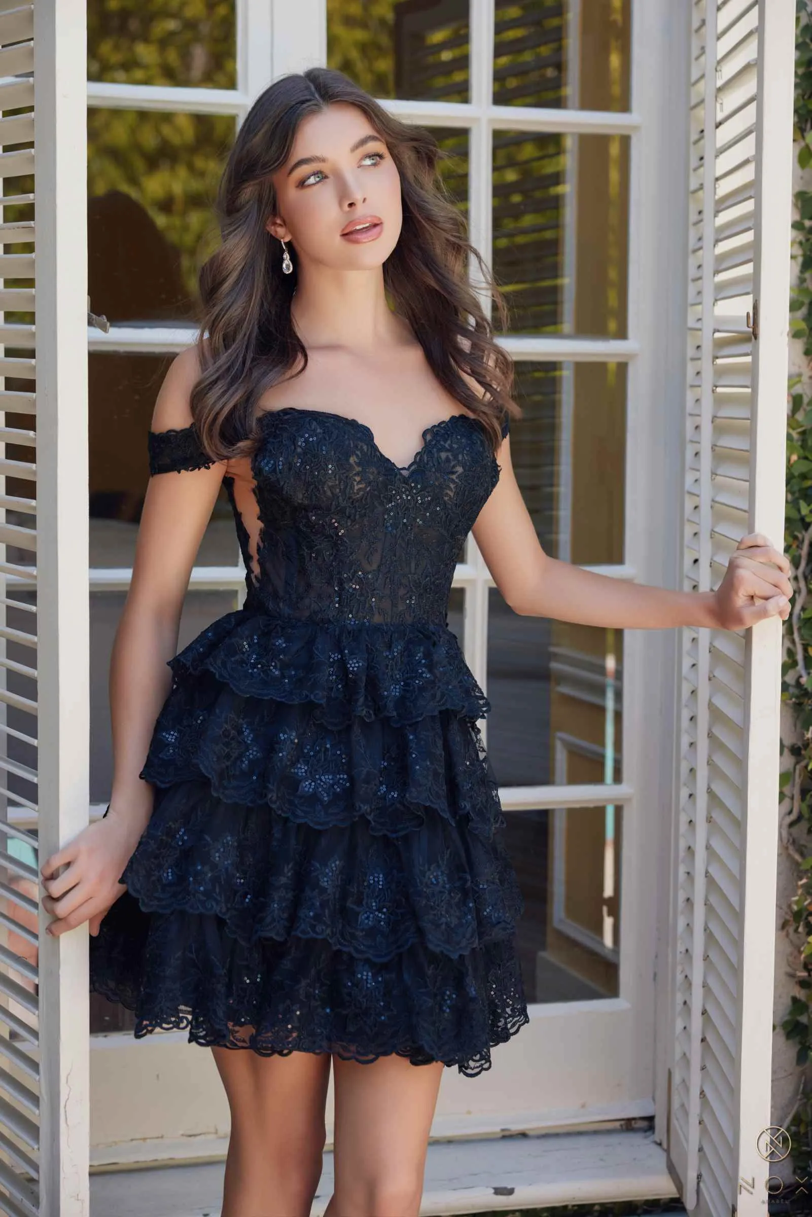 Nox Anabel R877 Dress Short A-Line Off the Shoulder Tiered Skirt