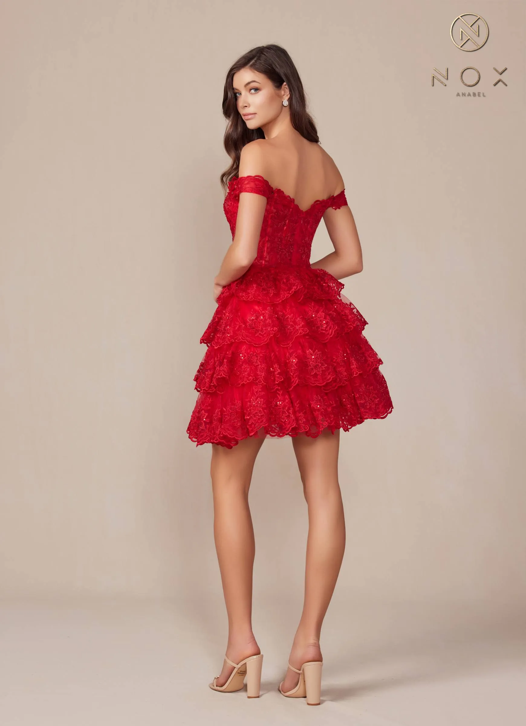 Nox Anabel R877 Dress Short A-Line Off the Shoulder Tiered Skirt