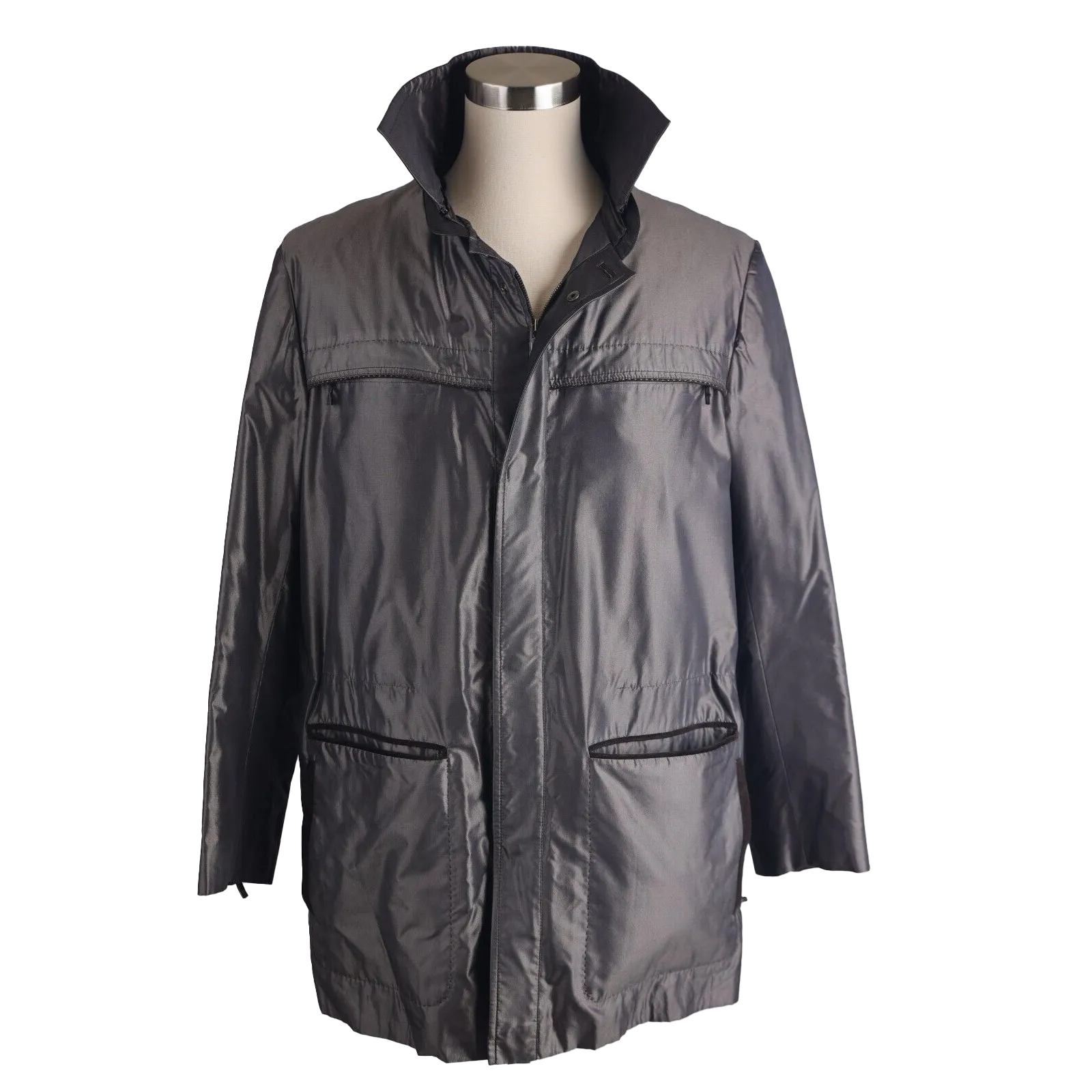 Nutria Fur Lined Silk Coat w/ Removable Fur Collar