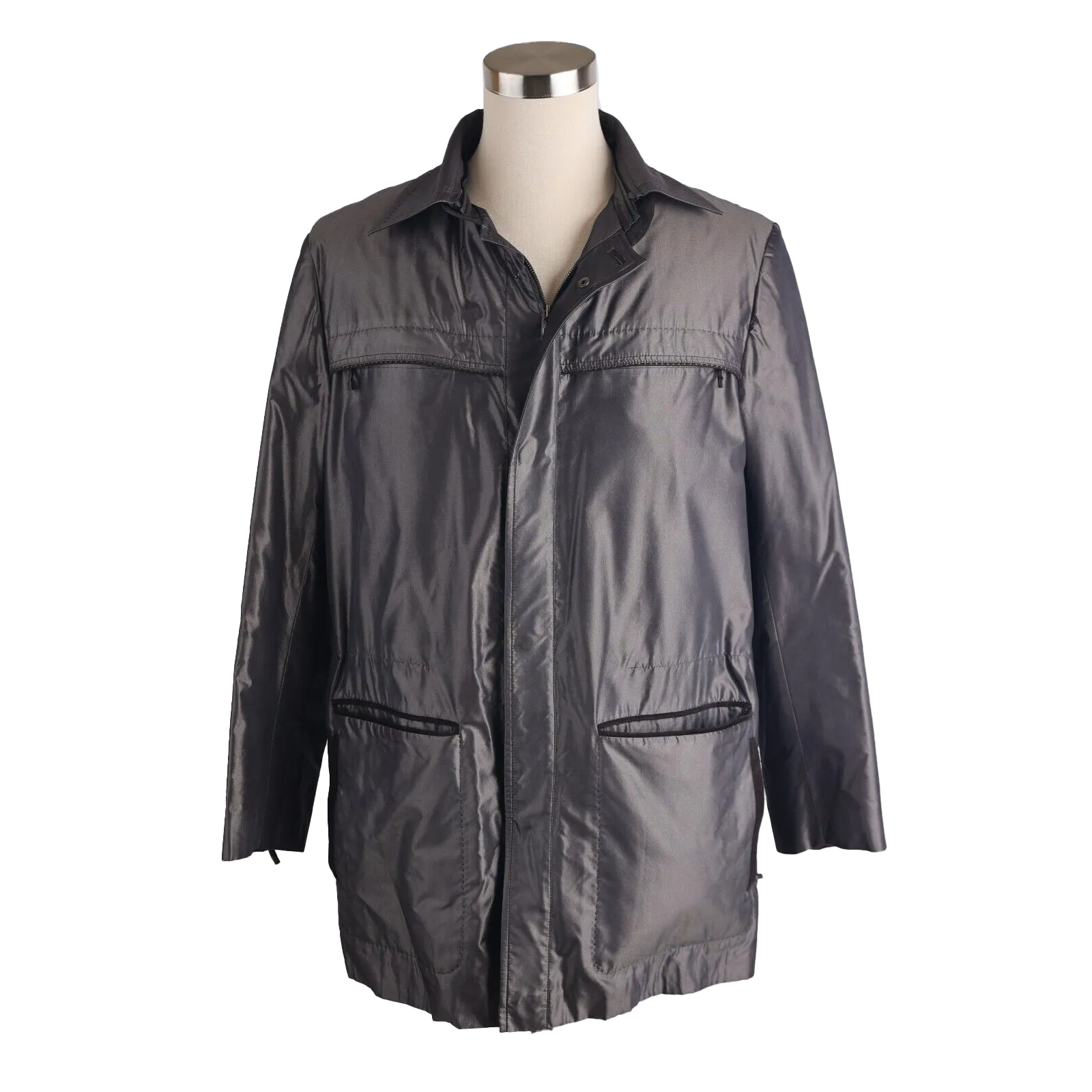 Nutria Fur Lined Silk Coat w/ Removable Fur Collar